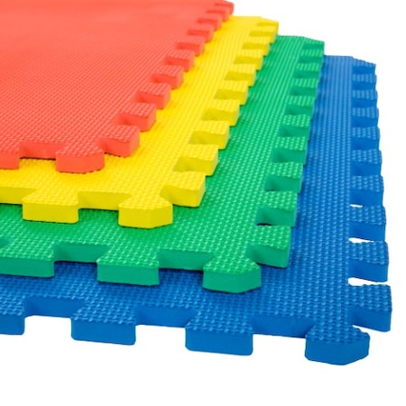 Fleming Supply Foam Floor Mat Tiles, 4 Interlocking 24 x 24 Pieces, Padding for Classrooms 920625DJM